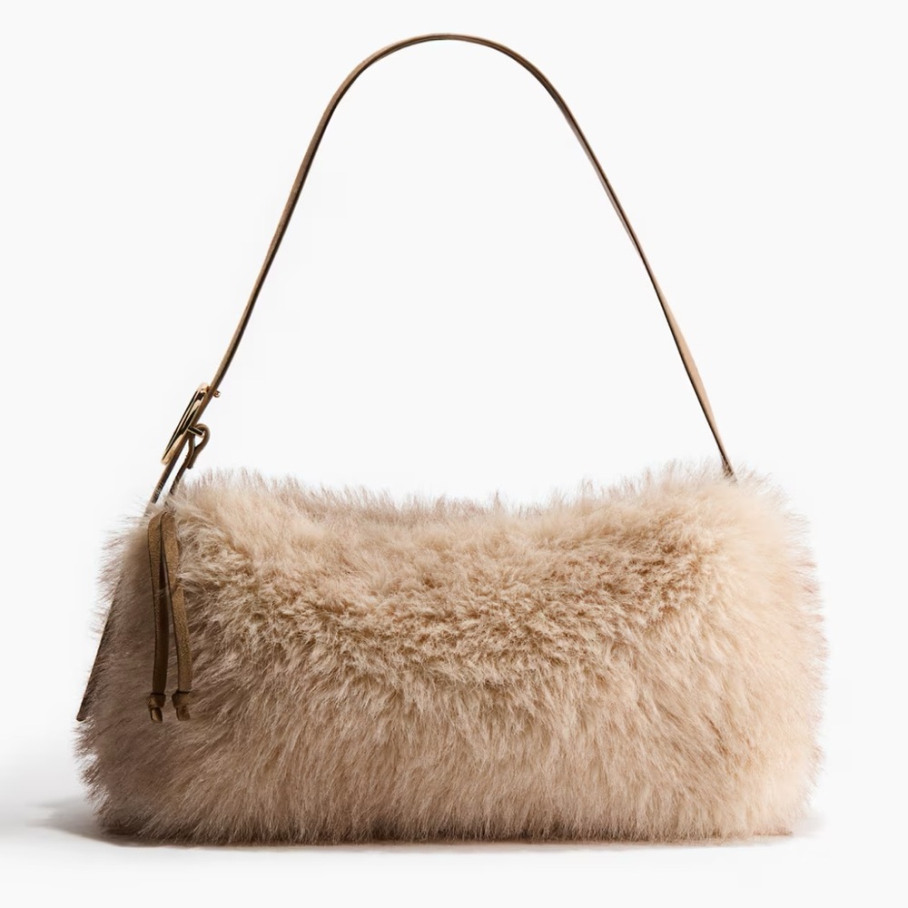 H&M Fluffy Fur Shoulder Bag Beige NWT - Picture 1 of 4